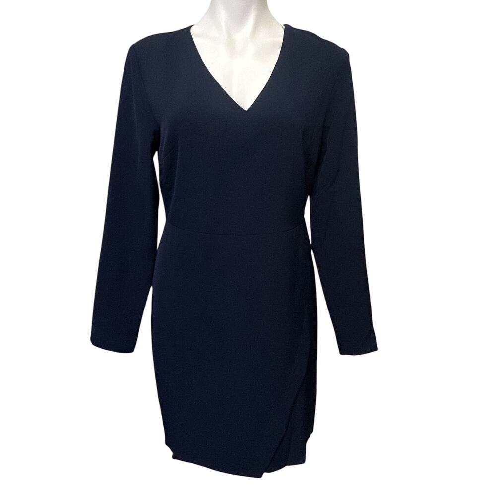 Charles Henry Faux Wrap Dress Women's L Navy Open Back Long Sleeve Cocktail Chic